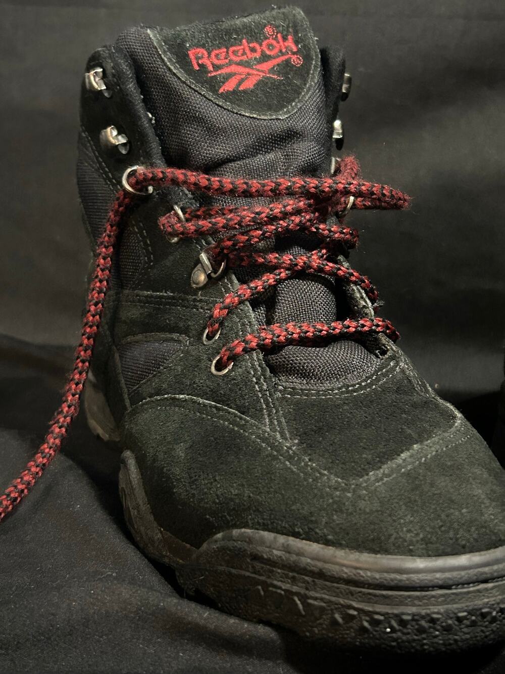 Reebok Hexalite Hiking Boots Womens 10 Black Red Suede Vintage 26-27679